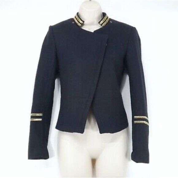 H&M Navy Gold WOOL Blend Military Style Jacket
Coat Gold Accents Size 11/ small - Picture 2 of 13